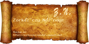Zorkóczy Nándor névjegykártya